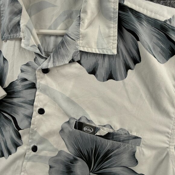 Quiksilver AOP Floral Gray White Button Up Shirt Short Sleeve Men Skate Surf SML - Picture 10 of 16